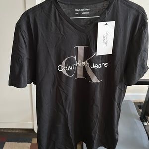 Mens Black Calvin Klein V Neck T Shirt